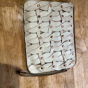 White Woven Clutch with Gold Accents